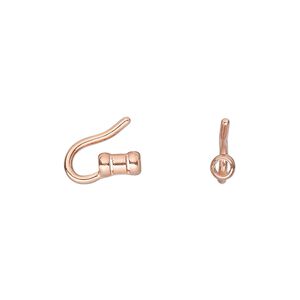 Clasp hook 1pkg4 copper-plated, 11x3.5mm tube / crimp end / fits 2mm cord, brass JBB Findings 1-strand