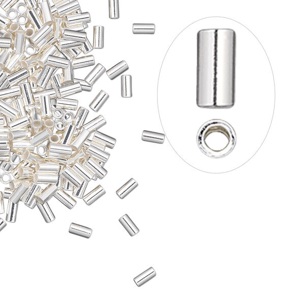 Crimp, sterling silver, 3x1.5mm micro cut tube, 1.1mm inside diameter. Sold per pkg of 100. image number 0