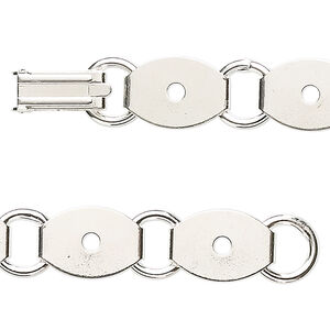Bracelet component 1pkg1, silver-plated steel, (10) 13x10mm oval link settings, 7 inches with fold-over clasp.