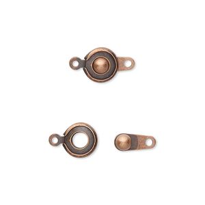 Clasp, button, antique copper-plated brass, 7.5mm round. Sold per pkg of 10.