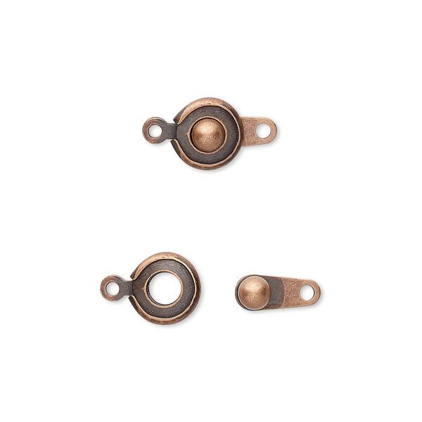 Clasp, button, antique copper-plated brass, 7.5mm round. Sold per pkg of 10. image number 0