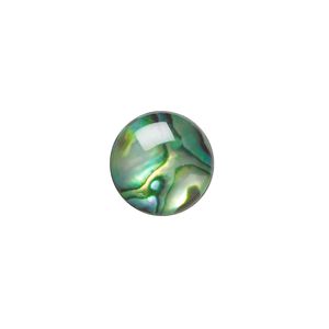 Cabochon, paua shell (coated / dyed), green, 12mm calibrated round, Mohs hardness 3-1/2. Sold per pkg of 4.