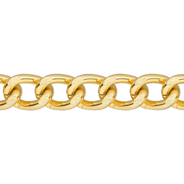 Chain, anodized aluminum, gold, 8mm curb. Sold per pkg of 25 feet. image number 0