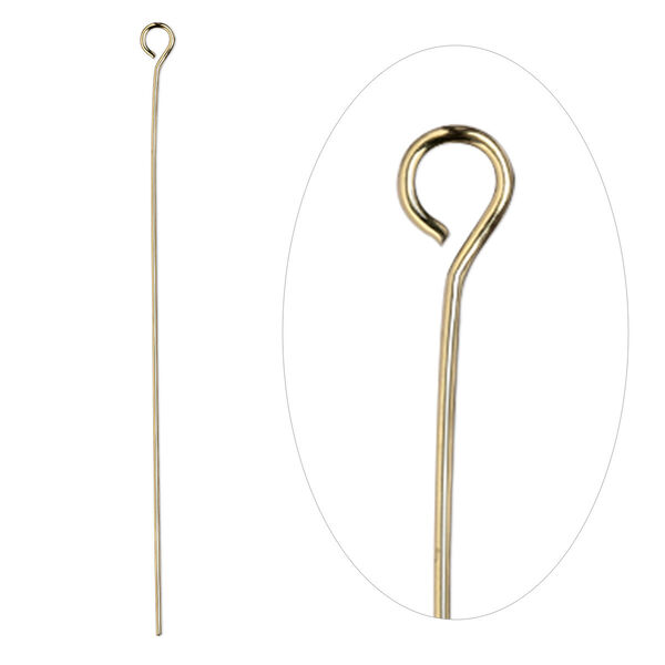 Eye pin, gold-plated brass, 2 inches, 24 gauge. Sold per pkg of 500. image number 0