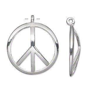 Charm, silver-plated pewter (tin-based alloy), 26.5mm single-sided domed round with peace sign cutout. Sold individually.