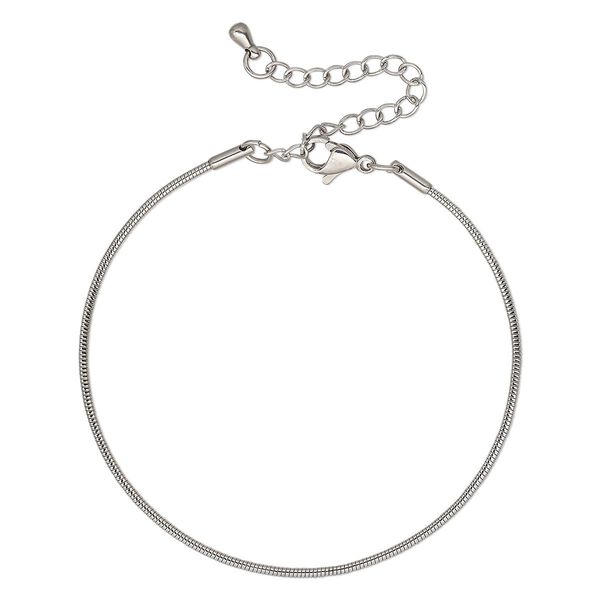 Chain, stainless steel, 1.5mm snake, 8-1/2 inches with 2-1/4 inch extender chain and lobster claw clasp. Sold individually. image number 0