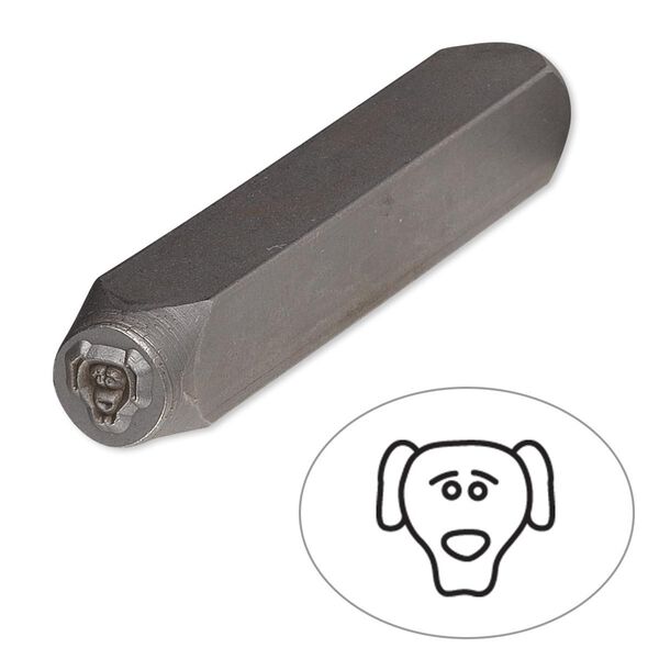 Stamp punch, tempered chrome vanadium steel, 5.5x5mm dog face, 2-3/4 x 3/8 inches. Sold individually. image number 0