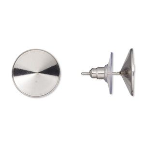Earstud 1pkg4 Almost Instant Jewelry®, 14.5mm / 14mm rivoli glue-in setting / comfort clutch, stainless steel / acrylic 2 pair
