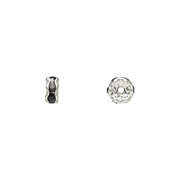 Bead, glass rhinestone and silver-plated brass, black, 5x2mm rondelle. Sold per pkg of 10. image number 0