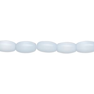 Bead, fiber optic glass, pkg/14 inch, opaque pale blue, 10x6mm center-drilled oval.