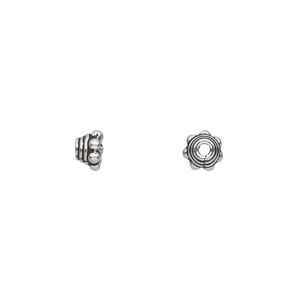 Bead cap, antiqued sterling silver, 6x5mm beaded round coil, fits 4-6mm bead. Sold per pkg of 16.