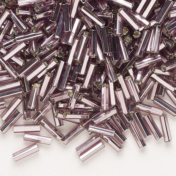 Bead, Preciosa Ornela Czech glass, bugle bead, pkg/500g, 1/4 inch, silver-lined transparent light amethyst, (27010). image number 0