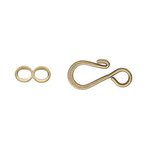 Clasp hook&eye 1pkg10 gold-plated, 12.5x8.5mm flat, antique brass 1-strand