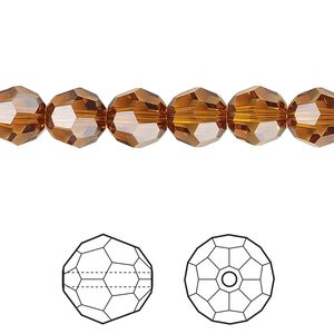 Bead 12pk light amber, Crystal Passions&reg; 8mm round 5000