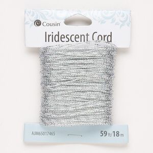 Cord, nylon, iridescent silver, 1mm round. Sold per 59-foot pkg.