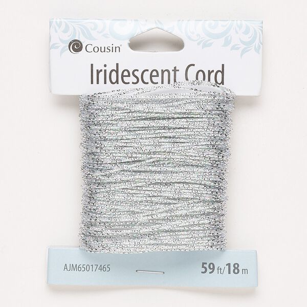 Cord, nylon, iridescent silver, 1mm round. Sold per 59-foot pkg. image number 0