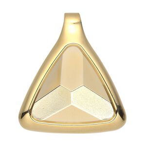 Pendant, Almost Instant Jewelry®, gold-plated "pewter" (zinc-based alloy), 37x37x32mm single-sided triangle with 23mm triangle setting and tube bail. Sold individually.