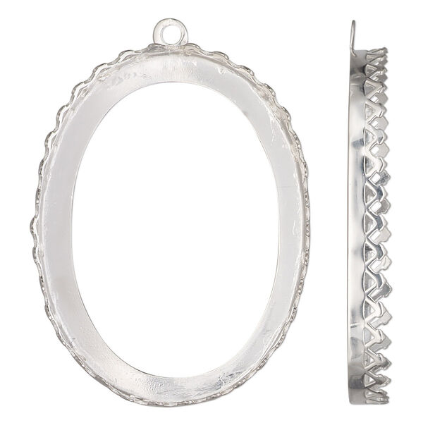Drop, sterling silver, 41.5x31.5mm oval with triangle edge and open back with 40x30mm oval cabochon bezel setting. Sold individually. image number 0