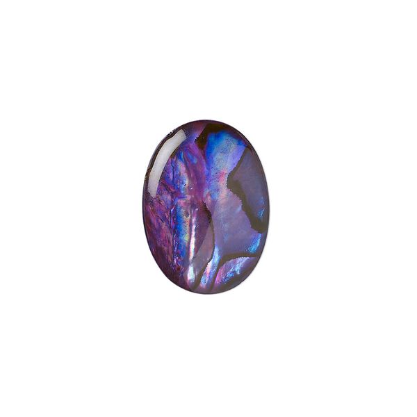 Cabochon, paua shell (coated / dyed), purple, 18x13mm calibrated oval, Mohs hardness 3-1/2. Sold per pkg of 4. image number 0