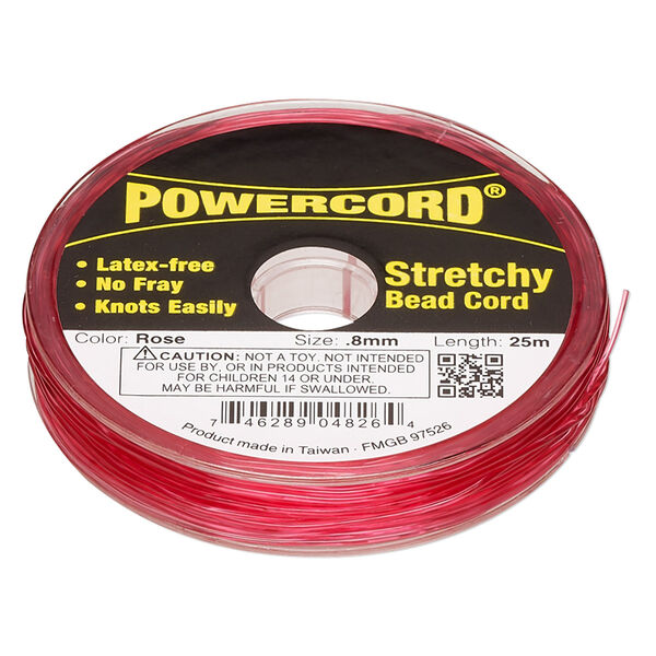 Cord, Powercord®, elastic, rose, 0.8mm, 8.5-pound test. Sold per 25-meter spool. image number 0
