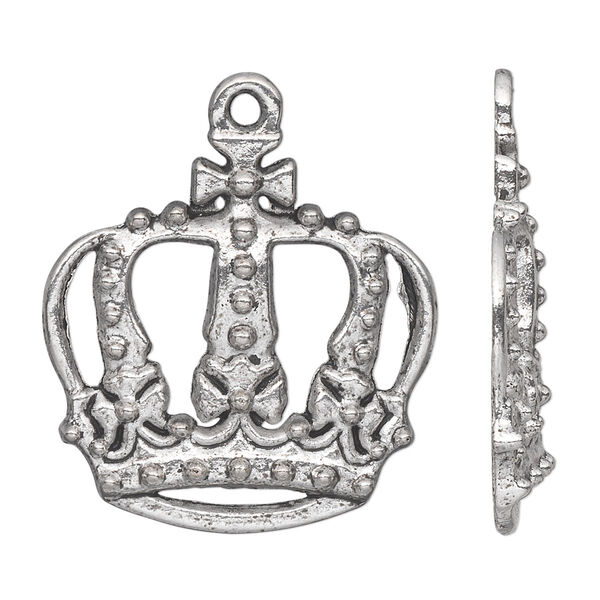 Focal, antiqued silver-finished "pewter" (zinc-based alloy), 30x28mm single-sided royal crown. Sold per pkg of 10. image number 0