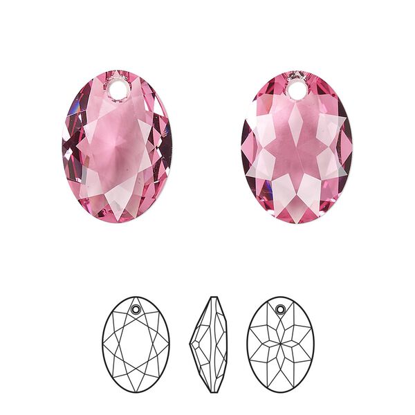 Drop 1pk rose, Crystal Passions® 16mm pendant elliptic cut 6438 image number 0