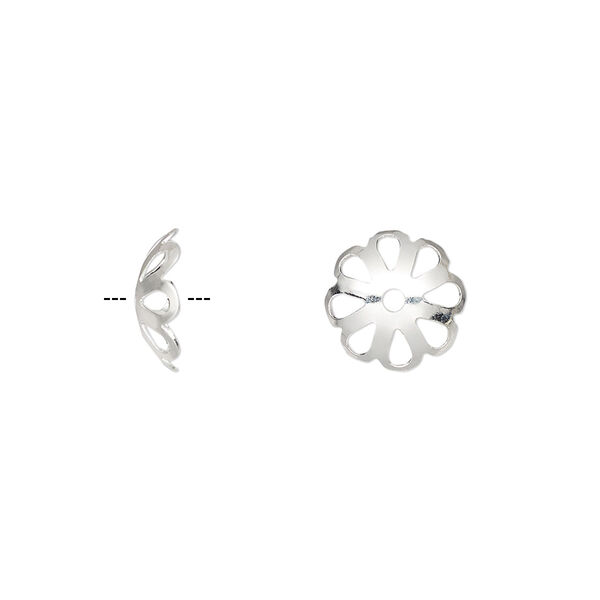 Bead cap, silver-plated brass, 10x3mm flower, fits 10-14mm bead. Sold per pkg of 100. image number 0