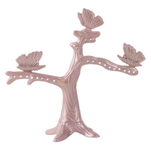 Display, "pewter" (zinc-based alloy) and enamel, lavender, 4-1/2 x 5 x 2 inch tree with butterflies. Sold individually.