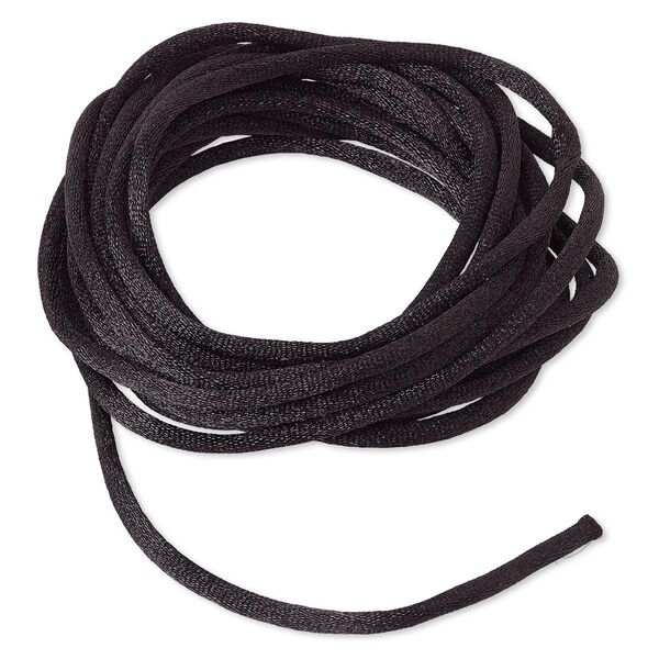 Cord, Satinique™, satin, black, 4mm large. Sold per pkg of 10 feet. image number 0
