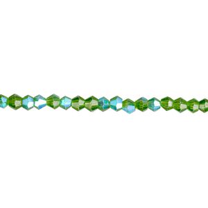 Bead 1pk 16 facets translucent green AB, Celestial Crystal® 3mm bicone 15.5-16 inch