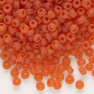 Seed bead, glass, pkg/50g, #6 round, transparent matte dark orange.