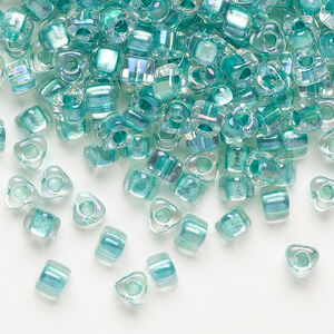Seed bead, Miyuki 1pkg10g, glass, #5 triangle, transparent aqua inside dyed color clear (TR-1136)