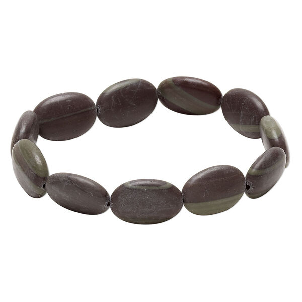 Bracelet, stretch, mocha mint "jasper" (natural), 17x12mm-19x13mm flat oval, 5-1/2 inches. Sold individually. image number 0