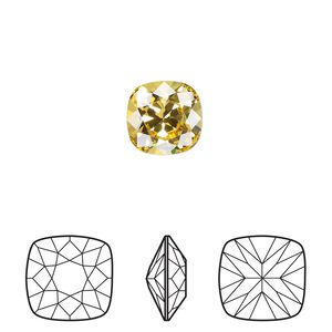 Fancy stone 2pk light topaz foil back, Crystal Passions® 10mm cushion 4470