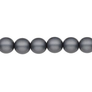 Bead, Czech pearl-coated glass druk, opaque matte dark grey, 8mm round. Sold per 15-1/2" to 16" strand.