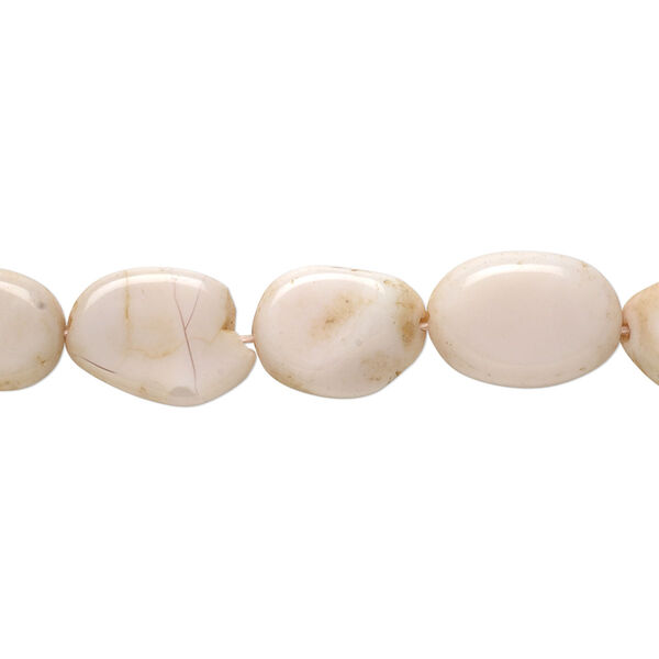 Bead, pink opal (natural), 10x8mm-15x10mm hand-cut flat oval, C- grade, Mohs hardness 5 to 6-1/2. Sold per 13-inch strand. image number 0