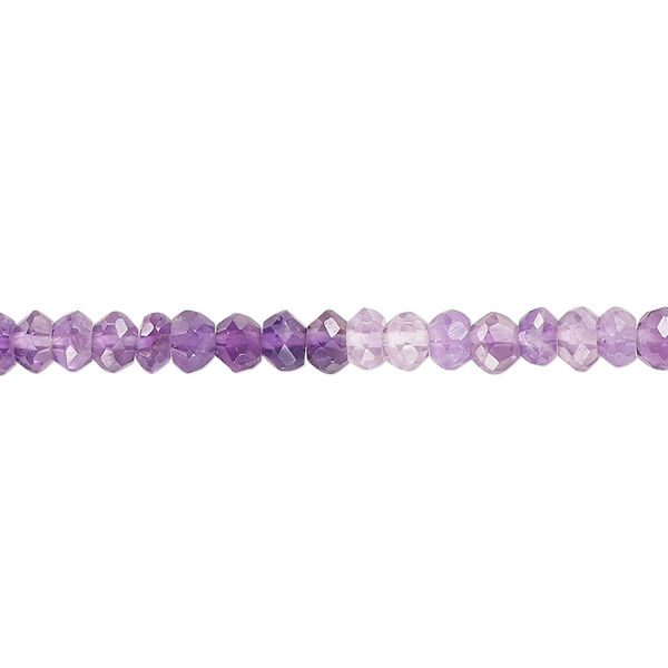 Bead, amethyst (natural), light to dark, 3x2mm-4x3mm hand-cut faceted rondelle, B- grade, Mohs hardness 7. Sold per 15-1/2" to 16" strand. image number 0