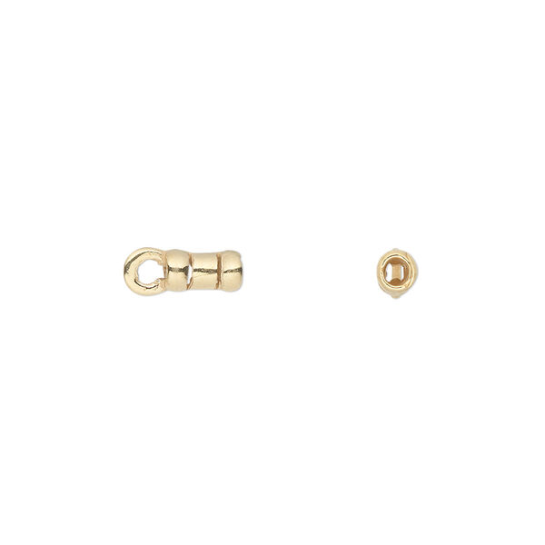 Crimp end, JBB Findings, gold-plated pewter (tin-based alloy), 6x3mm tube with loop, 1.75mm inside diameter. Sold per pkg of 4. image number 0