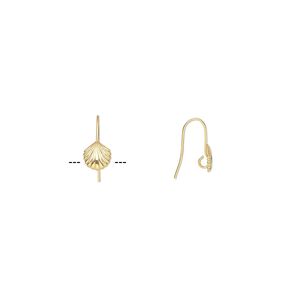 Ear wire fishhook 1pkg100 gold-plated, 17mm / 8.5x8mm shell / hidden open loop, 21 gauge brass 50 pair