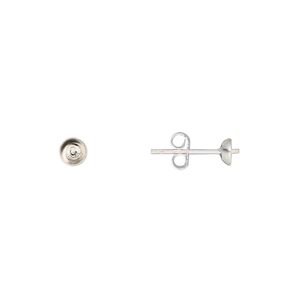 Earstud 1pkg10 sterling silver, 4mm cup / 2.25mm peg / 4-6mm half-drilled round setting / earnuts, 5 pair