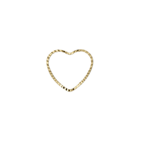Component, gold-plated brass, 14.5x13mm single-sided diamond-cut open heart, 1mm thick. Sold per pkg of 100. image number 0