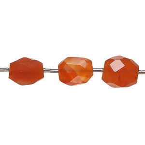 Carnelian 1pkg7, hand-cut top-drilled faceted puffed barrel bead, 9x8mm-12x11mm