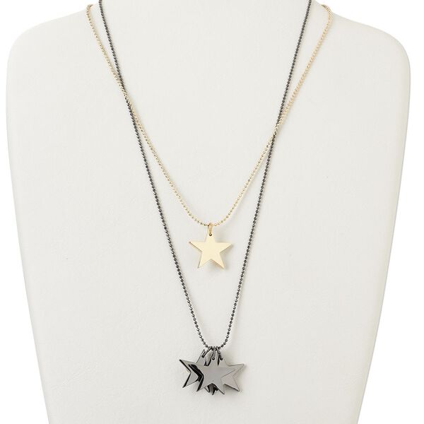 Necklace, 2-strand, gold-finished brass and gunmetal-finished "pewter" (zinc-based alloy), 24x22mm star, 19 inches with lobster claw clasp and 4-inch extender chain. Sold individually. image number 0
