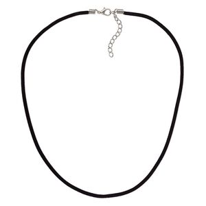 Necklace cord, velveteen with imitation rhodium-finished steel and "pewter" (zinc-based alloy), black, 3mm wide, 18 inches with 1-1/2 inch extender chain and lobster claw clasp. Sold per pkg of 3.
