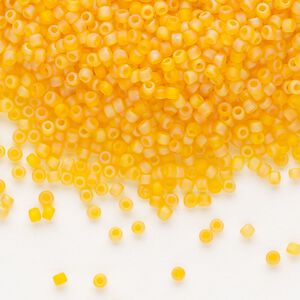 Seed bead, Dyna-Mites™, glass, pkg/40g, #11 round, translucent frosted rainbow orange, (6FAB 11/0 RR).