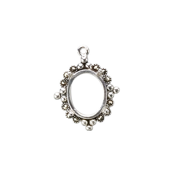 Drop, marcasite (natural) and sterling silver, 19x16mm oval with 12x10mm 4-prong oval setting. Sold individually. image number 0