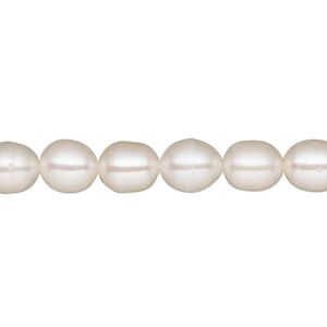 Pearl, White Lotus™, cultured freshwater (bleached), white, 7-7.5mm rice, C grade, Mohs hardness 2-1/2 to 4. Sold per 15-1/2" to 16" strand.