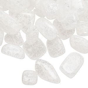 Bead mix, crackle glass, translucent clear, medium to gigantic chip. Sold per 8-ounce pkg.