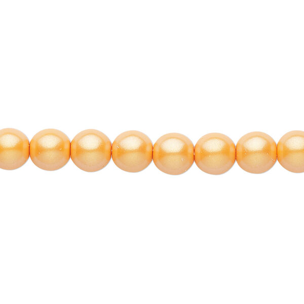 Bead, Czech pearl-coated glass druk, opaque iridescent orange, 6mm round. Sold per 15-1/2" to 16" strand. image number 0