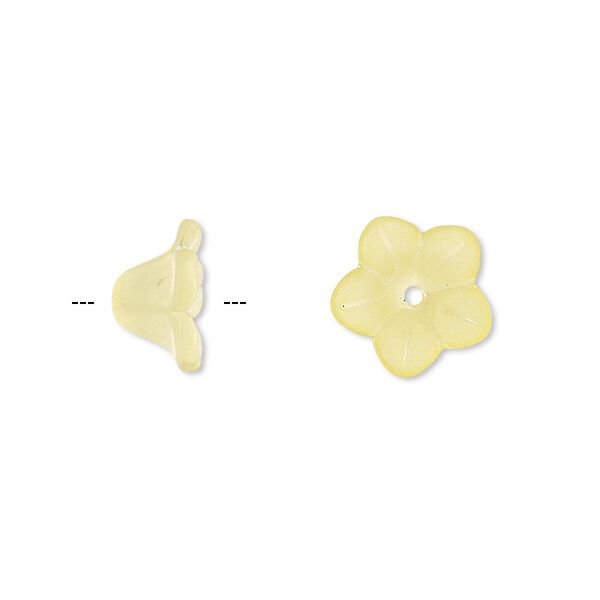 Component, acrylic, translucent frosted yellow, 11x7mm flower. Sold per pkg of 100. image number 0